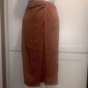 NEW Ann Taylor Mock Sarong Orange Tones Pattern Lined Skirt Women’s SZ 4P